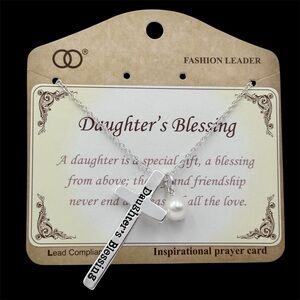 Daughters Blessing Cross Necklace With Genuine Pearl